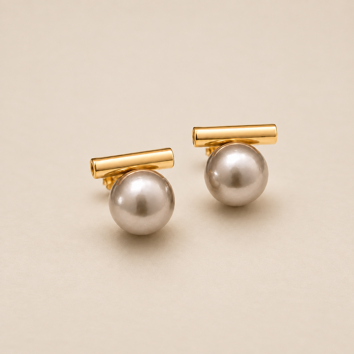 Elegant Gold Dark Pearl Earrings