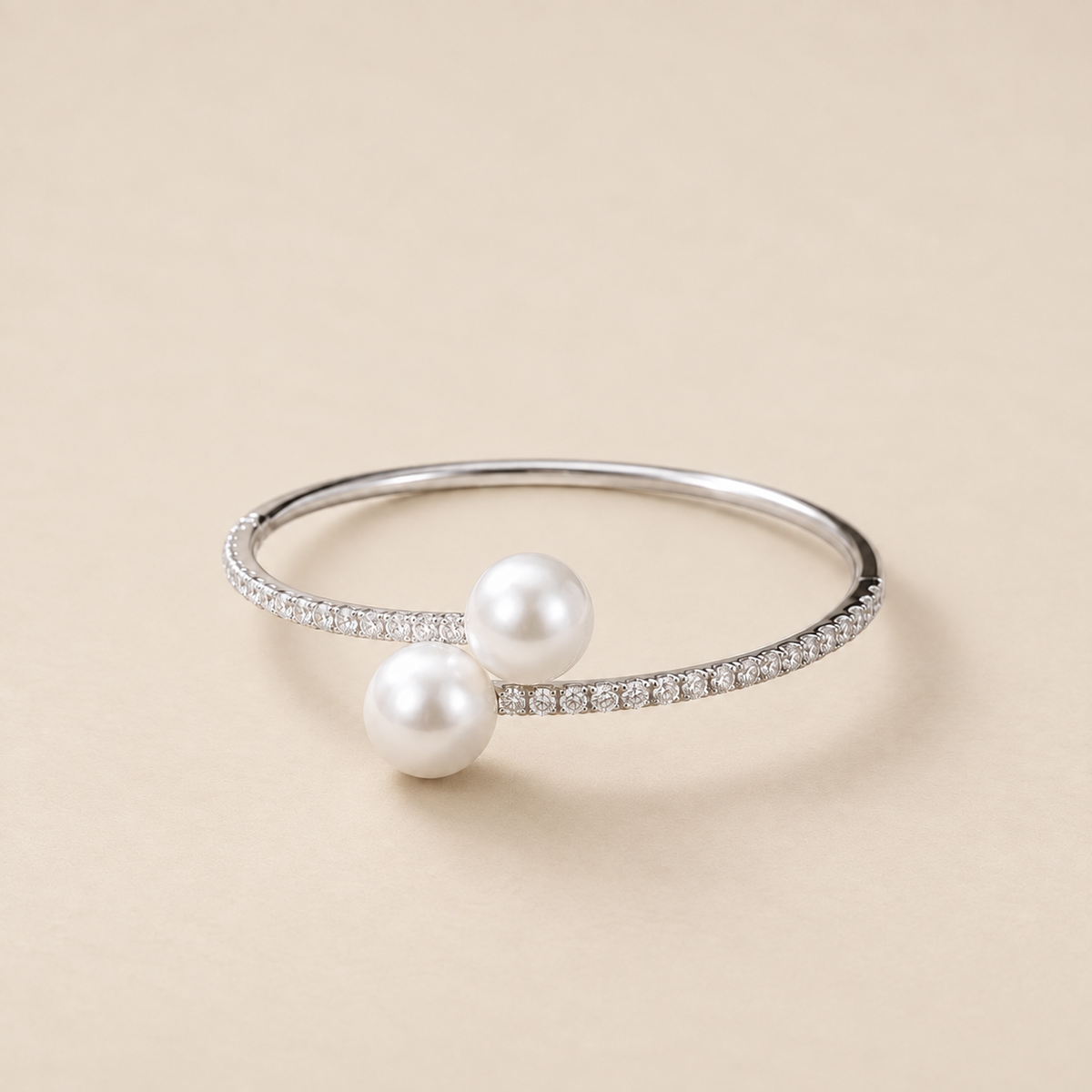 Pulsera Rígida Duo con Perlas y Pavé