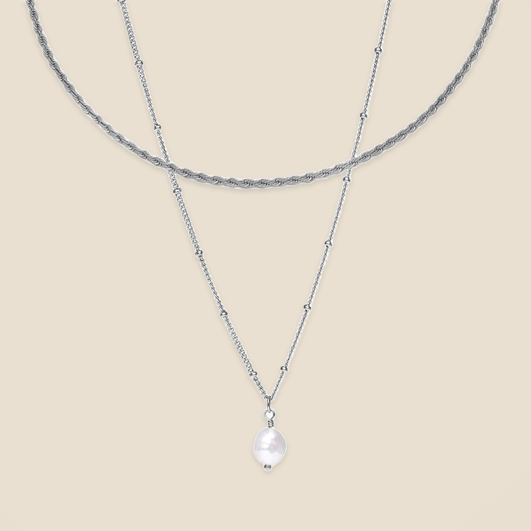 Pearl Pendant and Rope Chain Duo Necklace