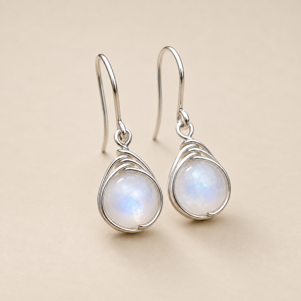 Silver Moonstone Drop Earrings product photograph