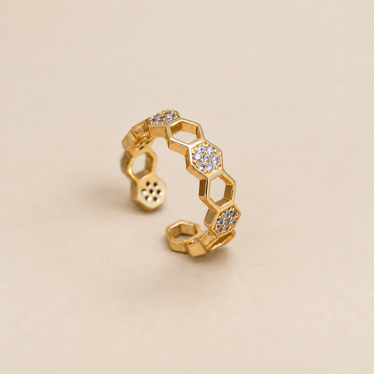 Gold & Crystal Honeycomb Ring