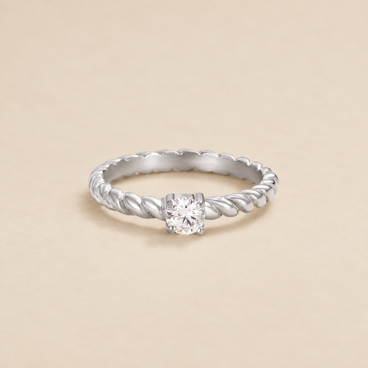 Milan Twisted Silver Crystal Ring