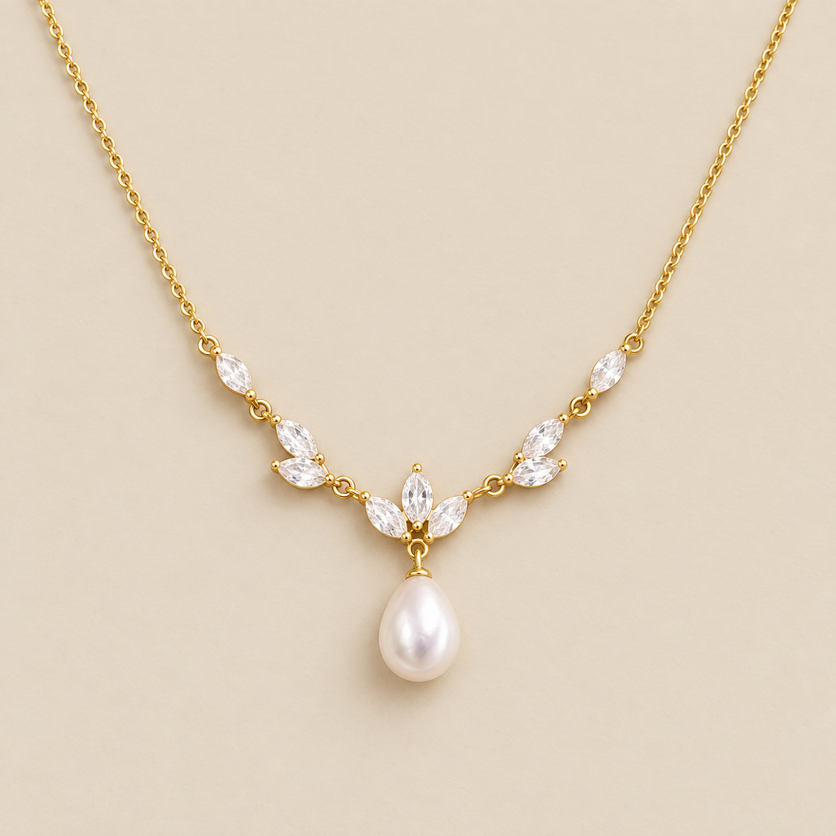 Pearl Marquise Vine Drop Necklace — cream studio photograph