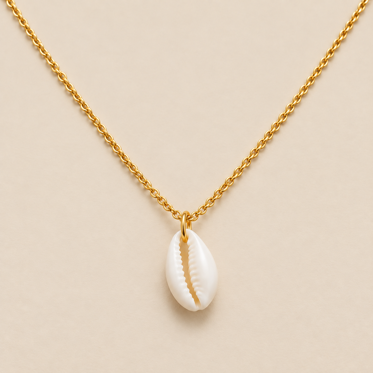 Cowrie Shell Pendant Necklace — cream studio photograph