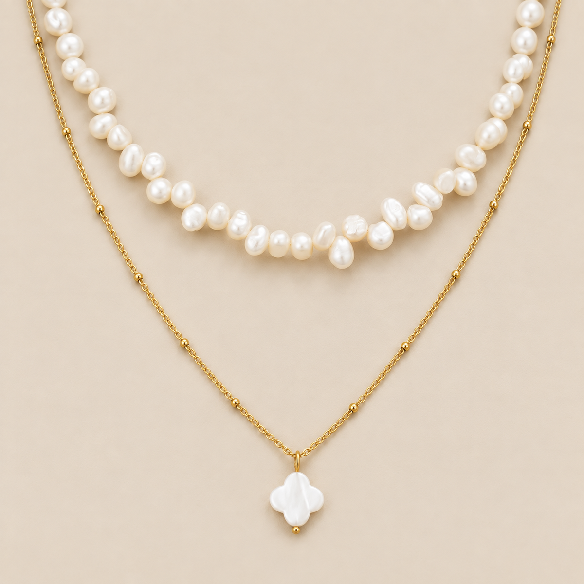 Coastal Glow Choker Necklace Pair — cream studio photograph