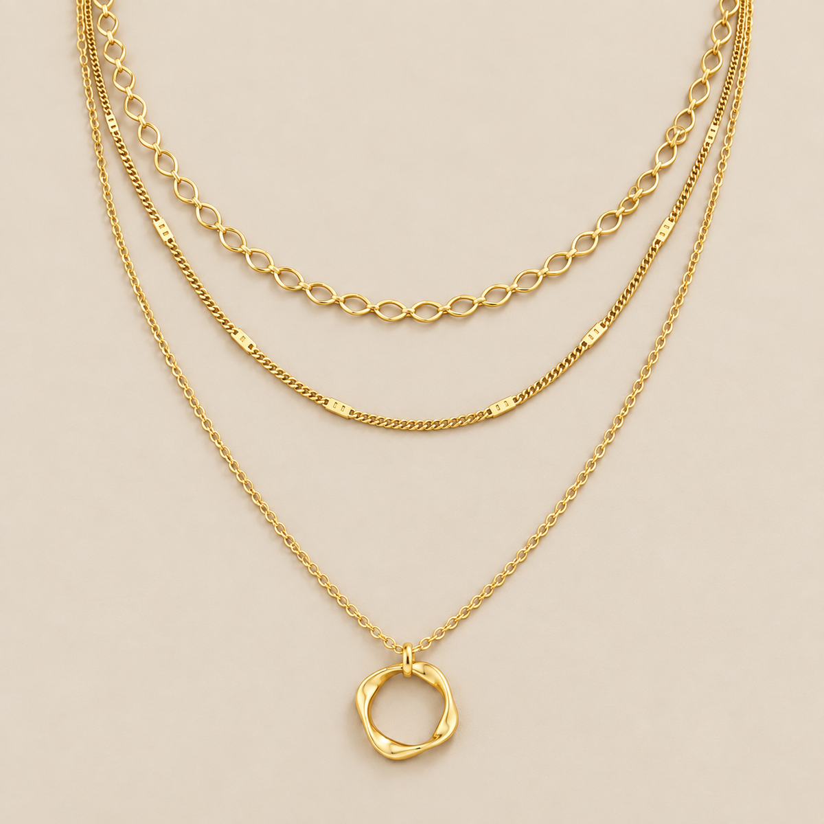 Classic Golden Layers Pendant Necklace — cream studio photograph