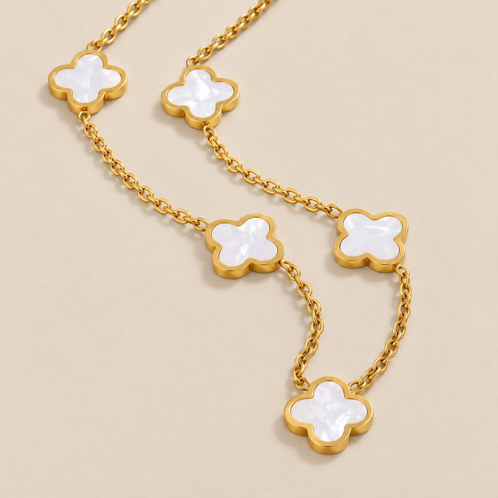 White Clover Cluster Necklace — cream studio photograph