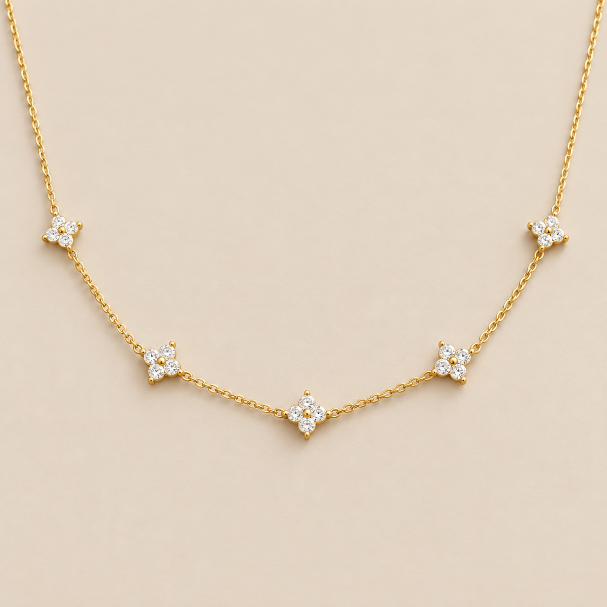 Gorgeous Flower Inlaid Zirconia Necklace — cream studio photograph