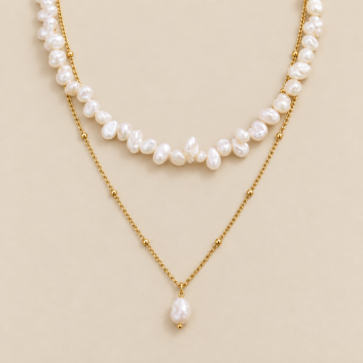 Golden Drift Pearl and Choker Set — cream studio photograph