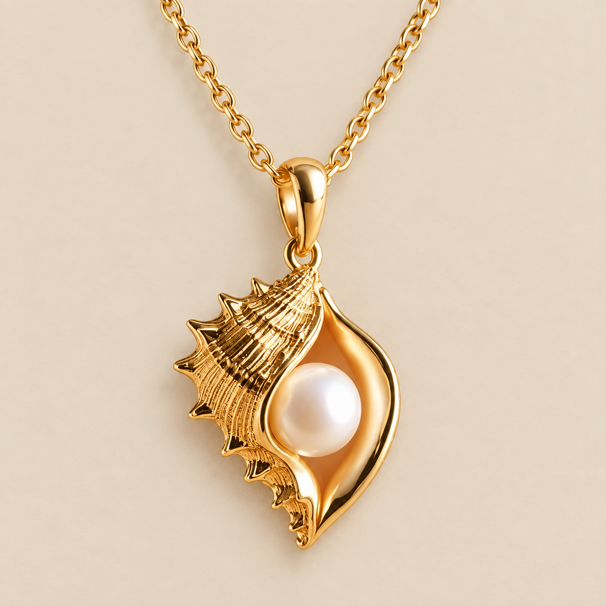 Pearl Gold Shell Necklace — cream studio photograph