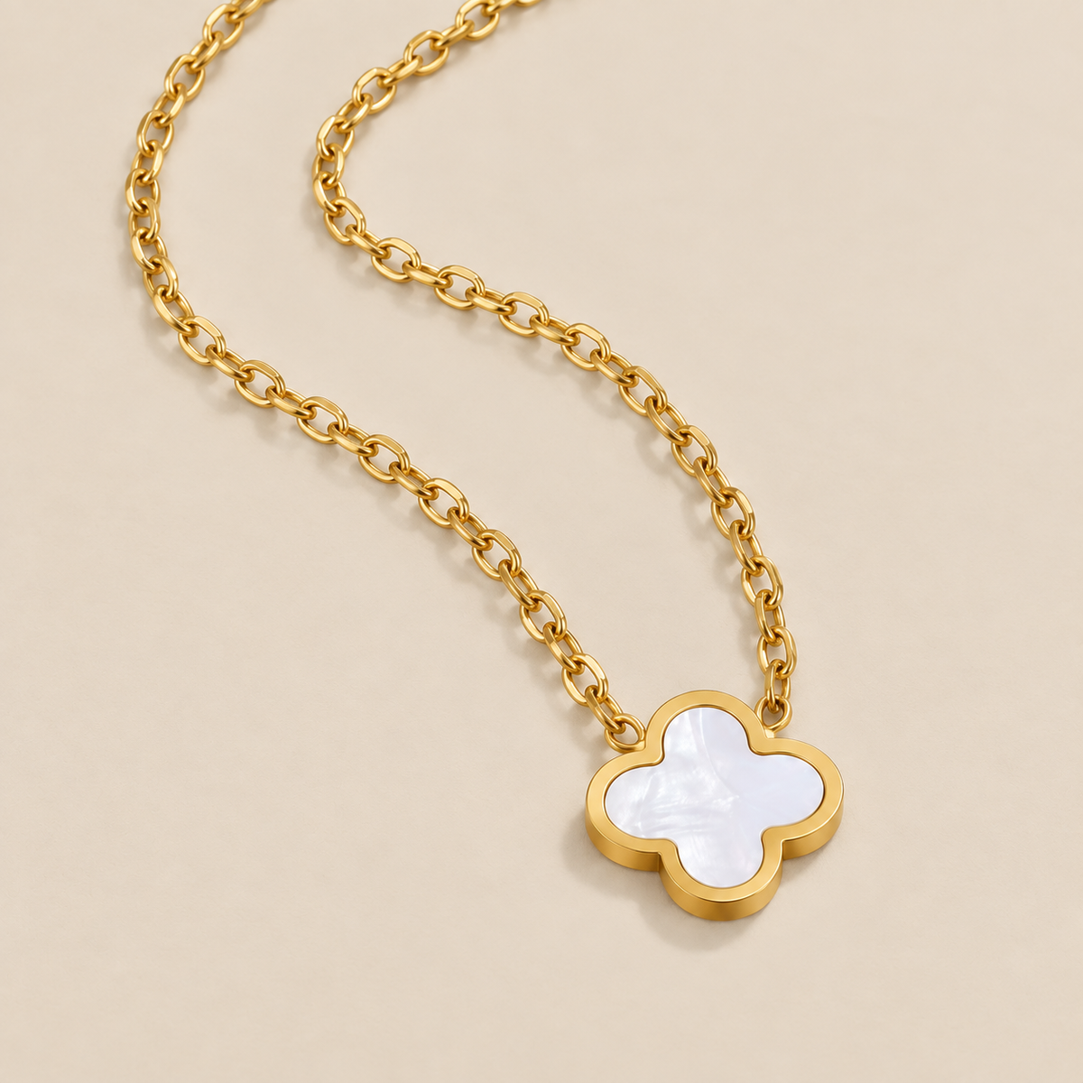 White Clover Necklace — cream studio photograph