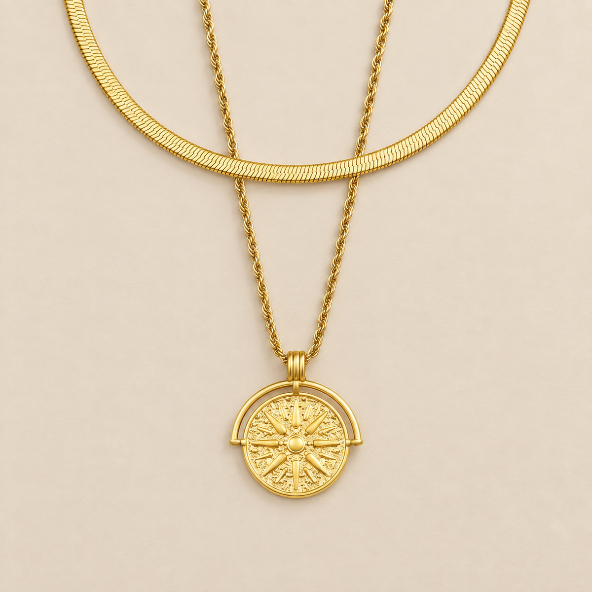 Golden Radiance Necklace Layered Set — cream studio photograph