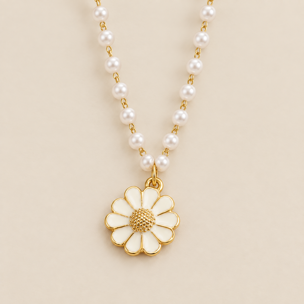 Daisy Pearl Pendant Necklace — cream studio photograph