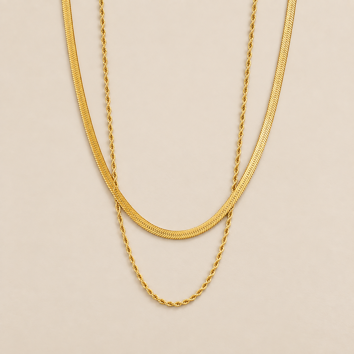 Luxe Gold Double Necklace — cream studio photograph
