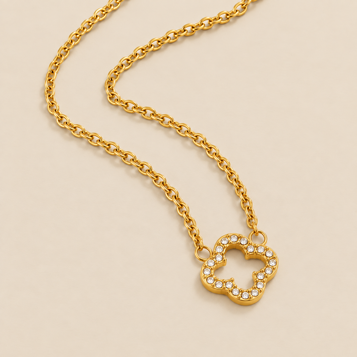 Luxe Crystal Clover Necklace — cream studio photograph