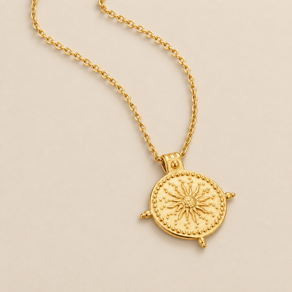 Summer Solstice Gold Necklace — cream studio photograph