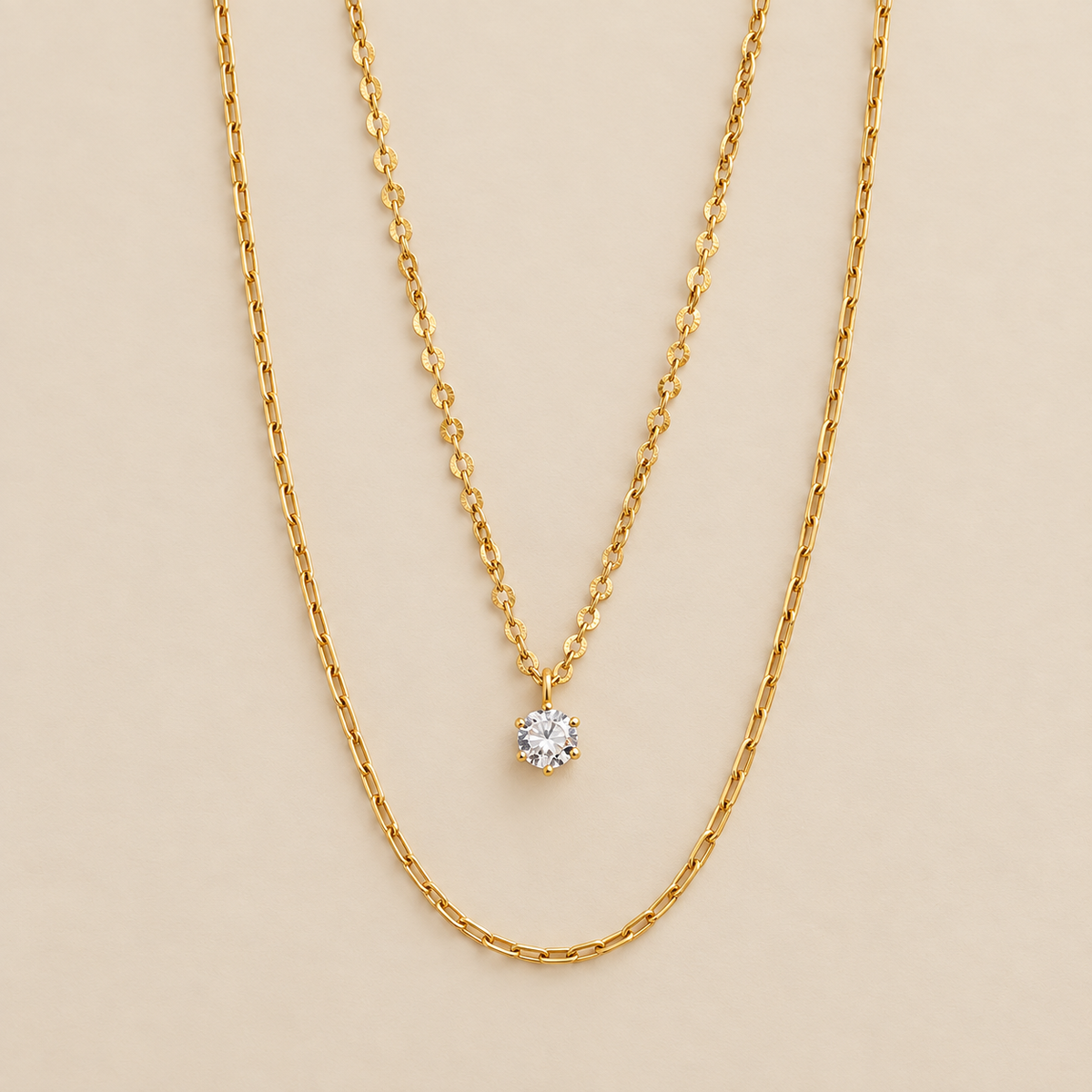 Dina Crystal & Gold Layered Necklace — cream studio photograph