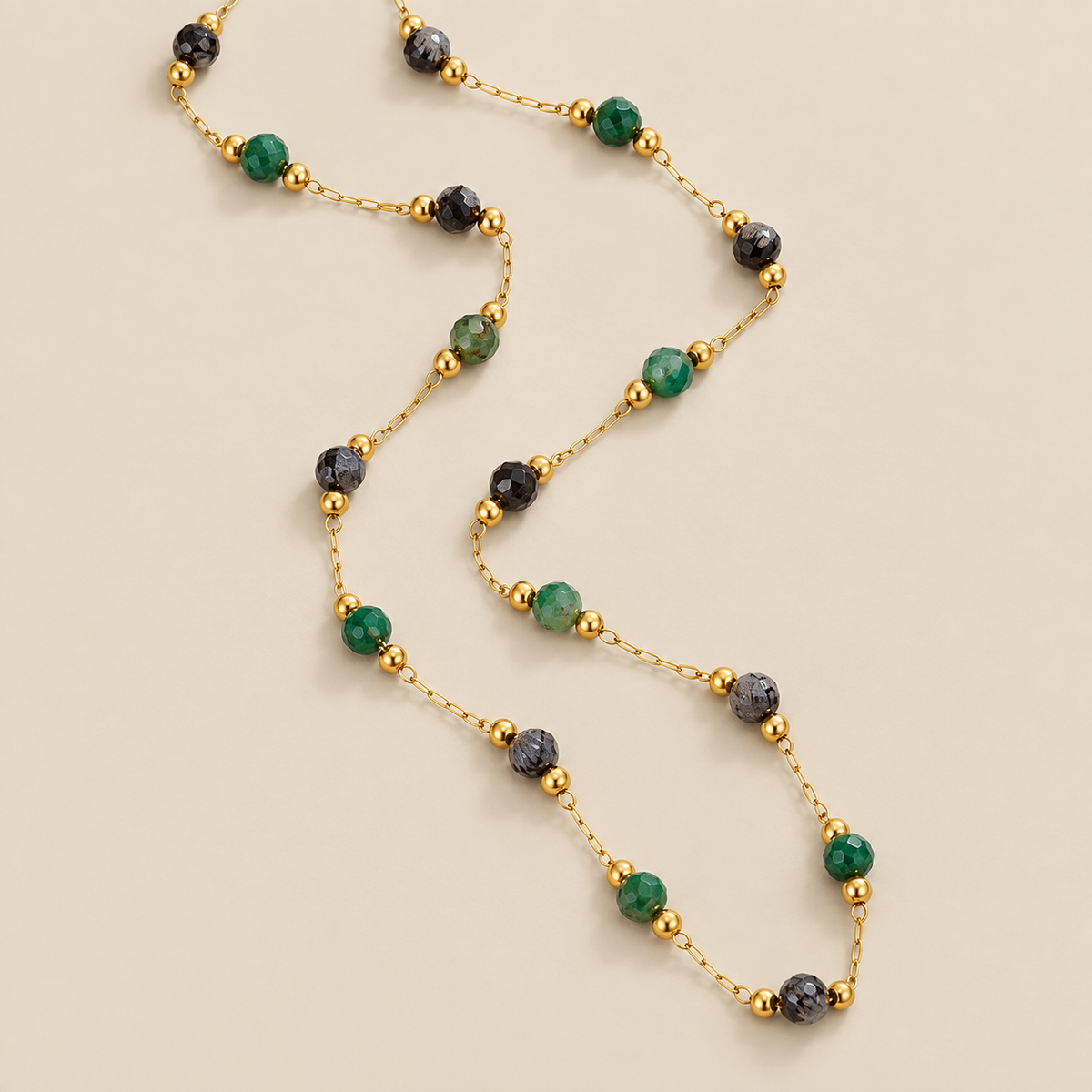 Lulu Forest Beaded Stone Necklace — cream studio photograph