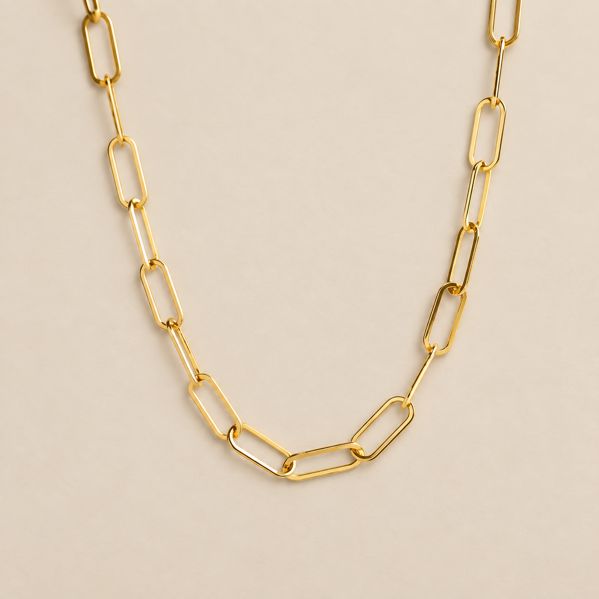 Timeless Gold Paperclip Chain Necklace — cream studio photograph