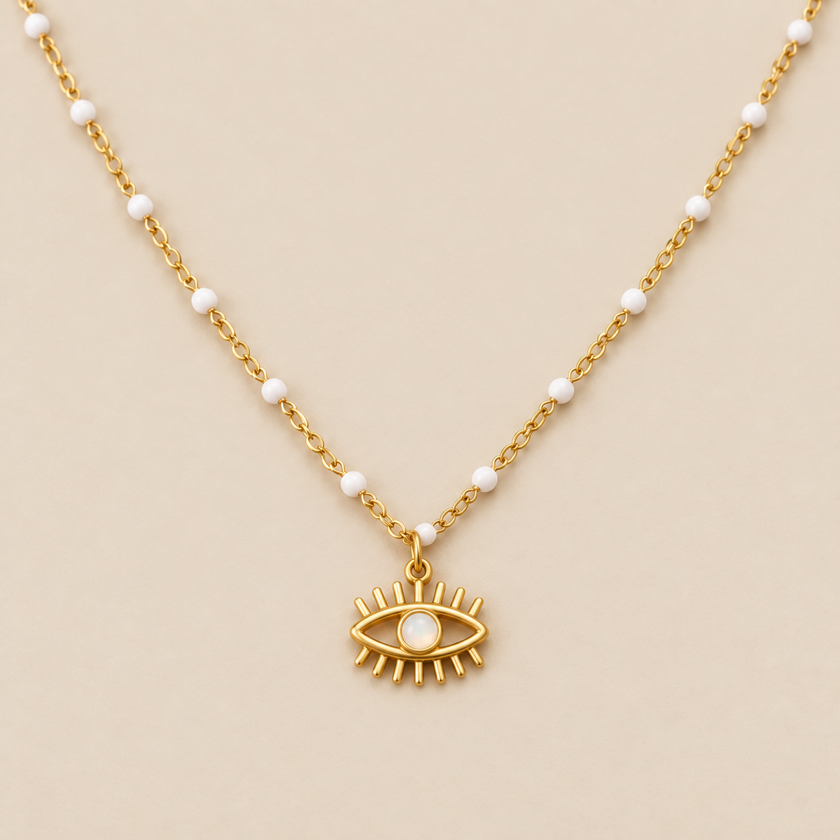 Elegant Opal Vintage Eye Necklace — cream studio photograph
