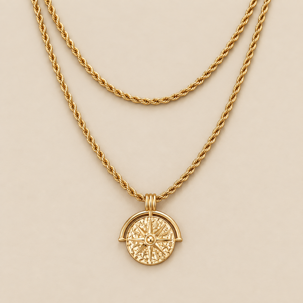 Golden Radiance Rope Necklace Set — cream studio photograph