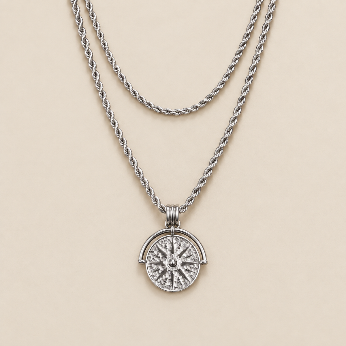 Silver Sun Layered Necklace Set — cream studio photograph