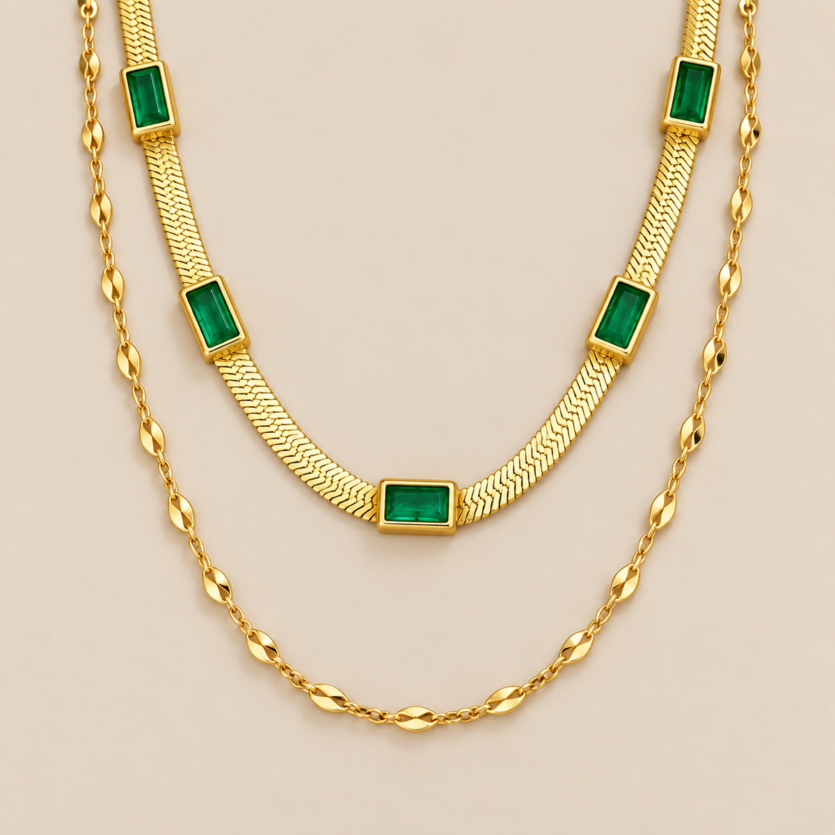 Gem Double Layer Retro Gold Necklace — cream studio photograph