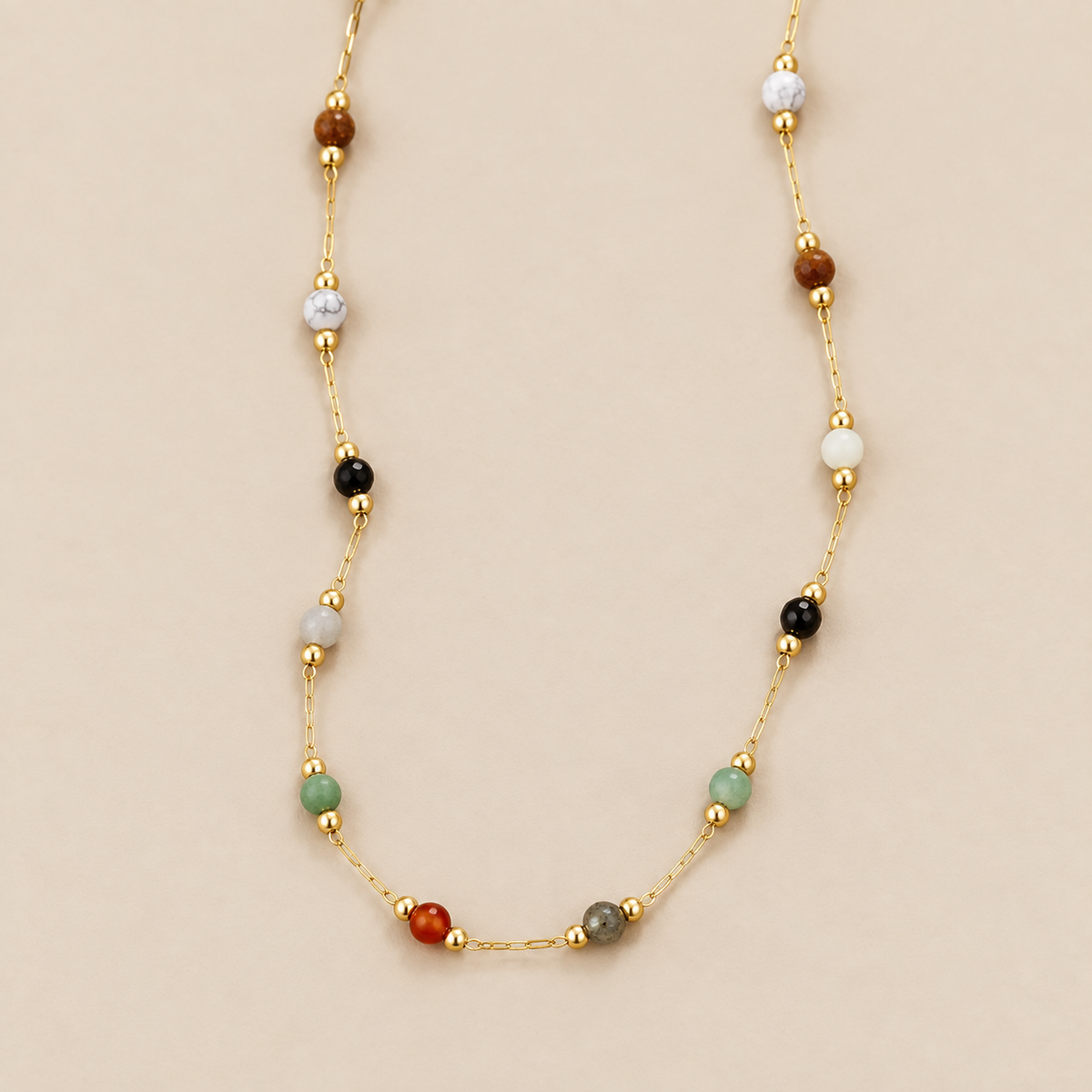Aria Colorful Gemstone Necklace — cream studio photograph