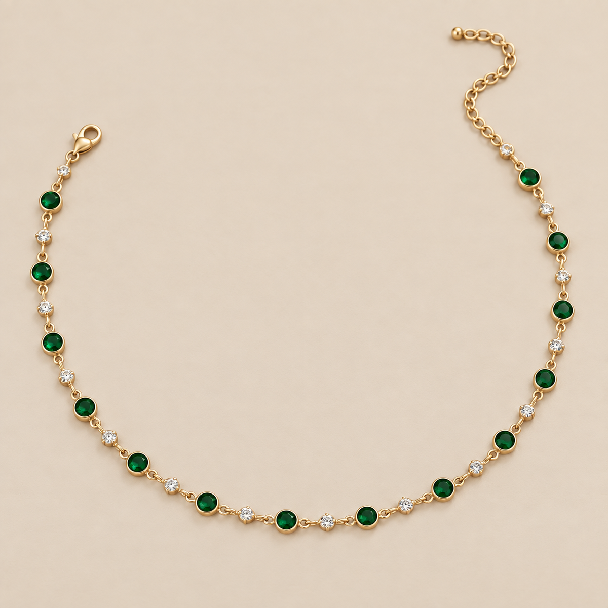 Verdant Emerald Station Necklace — cream studio photograph