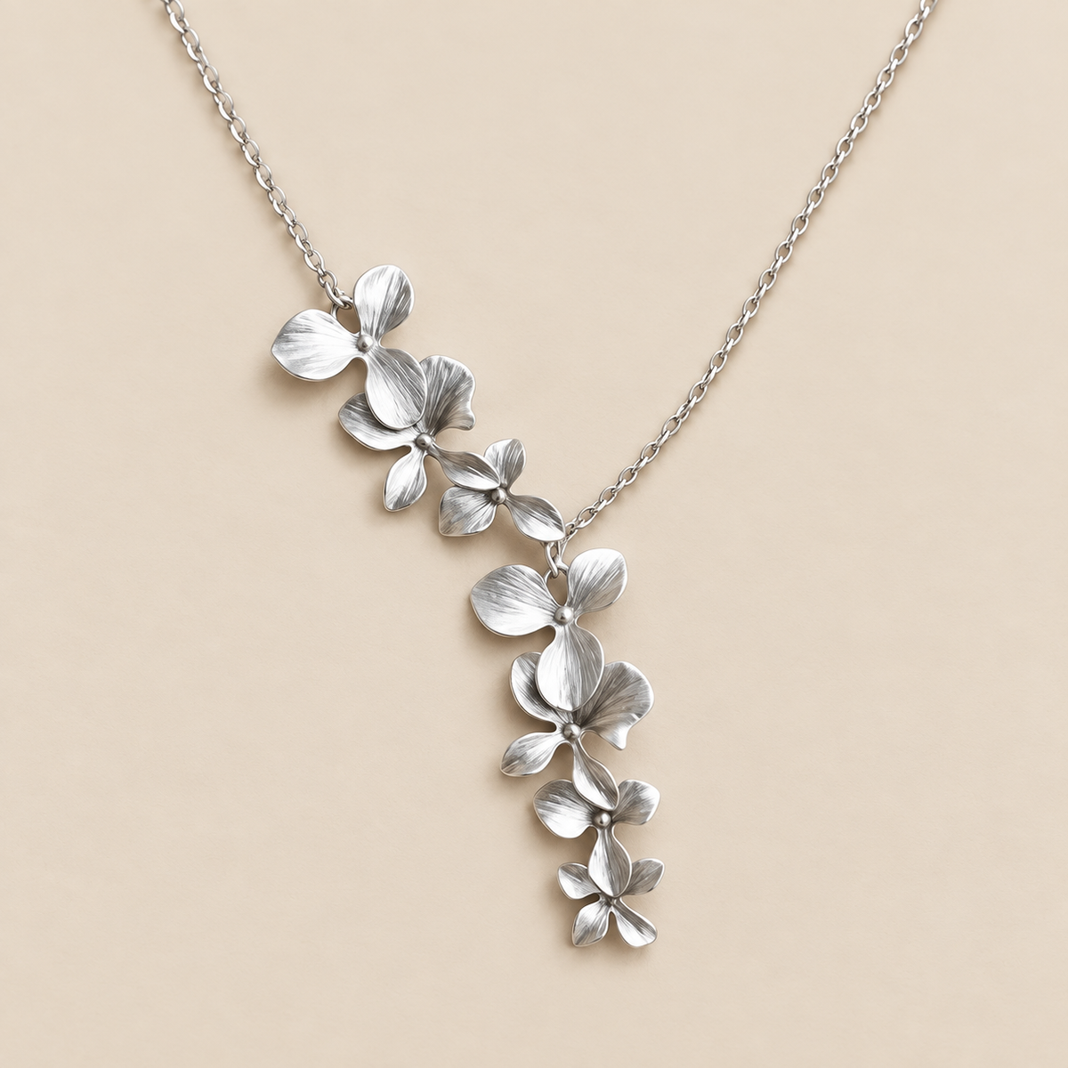 Vintage Silver Floral Necklace — cream studio photograph