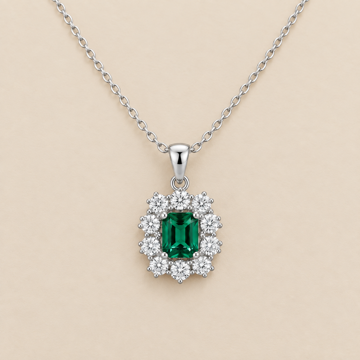 Vintage Emerald Crystal Necklace — cream studio photograph