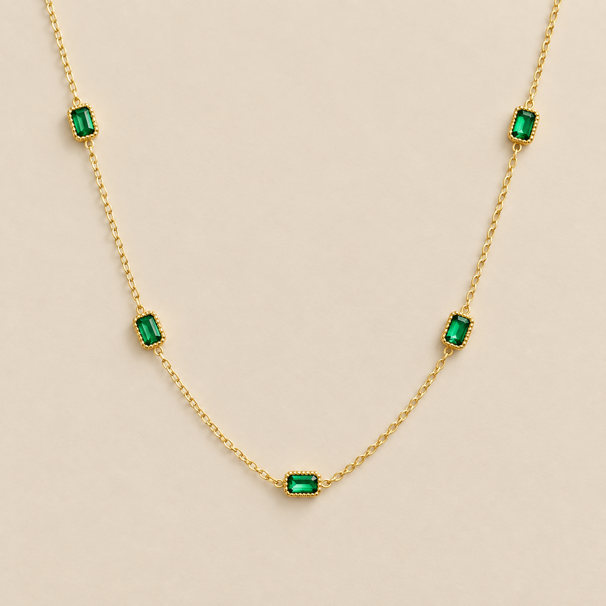Gold Chain Green Stone Necklace — cream studio photograph