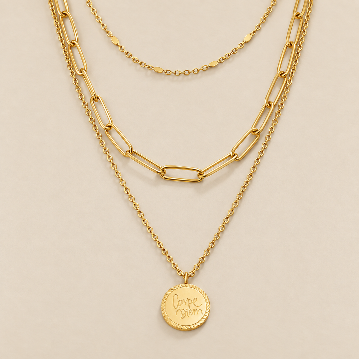 Janie Layered Coin Pendant Necklace — cream studio photograph