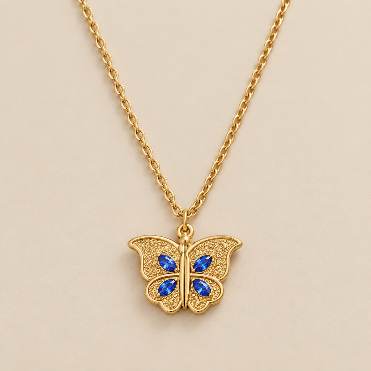 Butterfly Secret Message Pendant Necklace — cream studio photograph