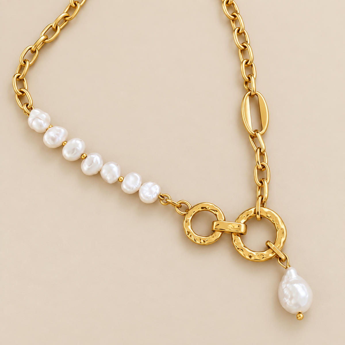 Natural Freshwater Pearl Necklace — cream studio photograph