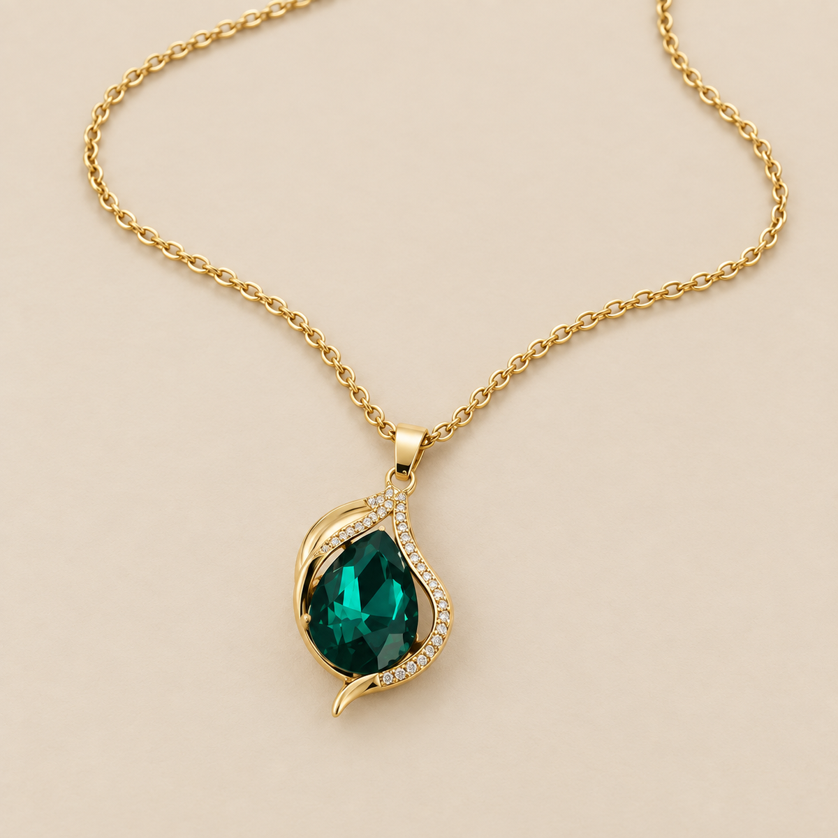 Emerald Wave Pendant Necklace — cream studio photograph