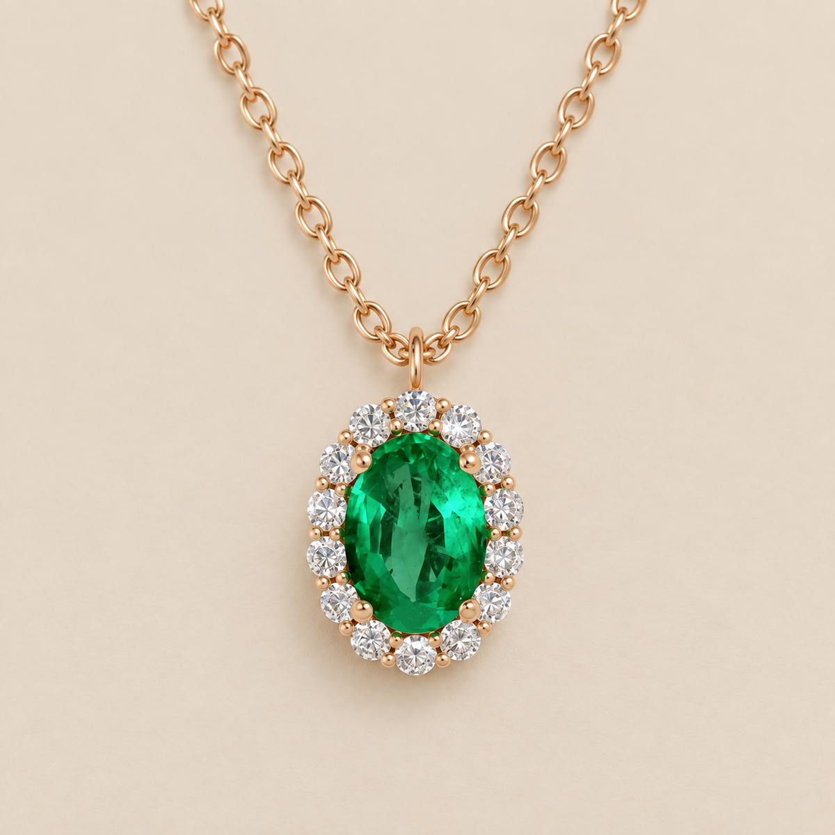 Vintage Petite Emerald Halo Necklace — cream studio photograph