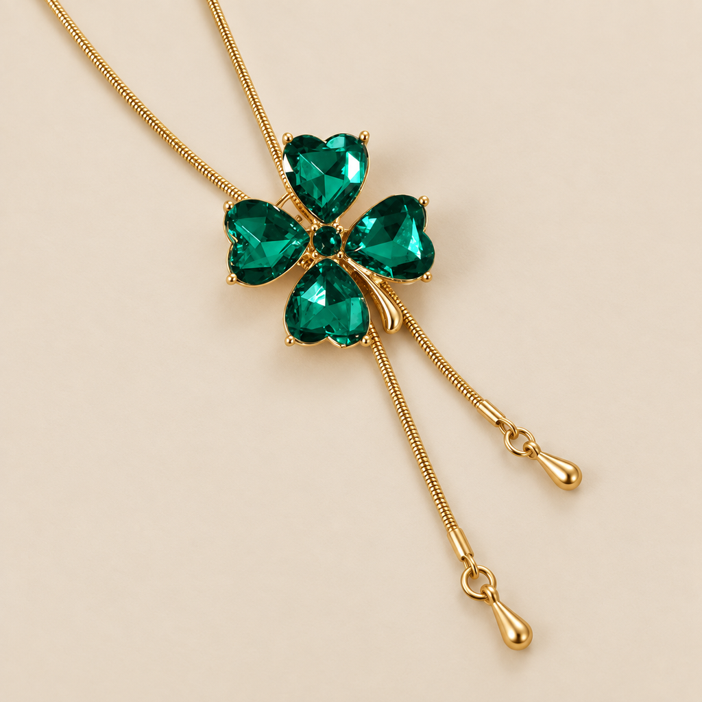 Emerald Clover Charm Necklace studio photograph