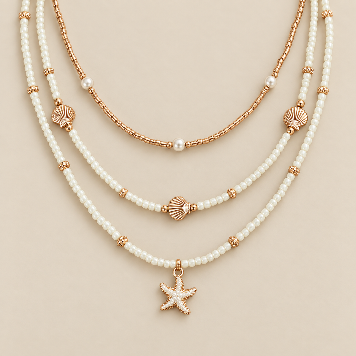 Seaside Starfish Beaded Layer Necklace — cream studio photograph