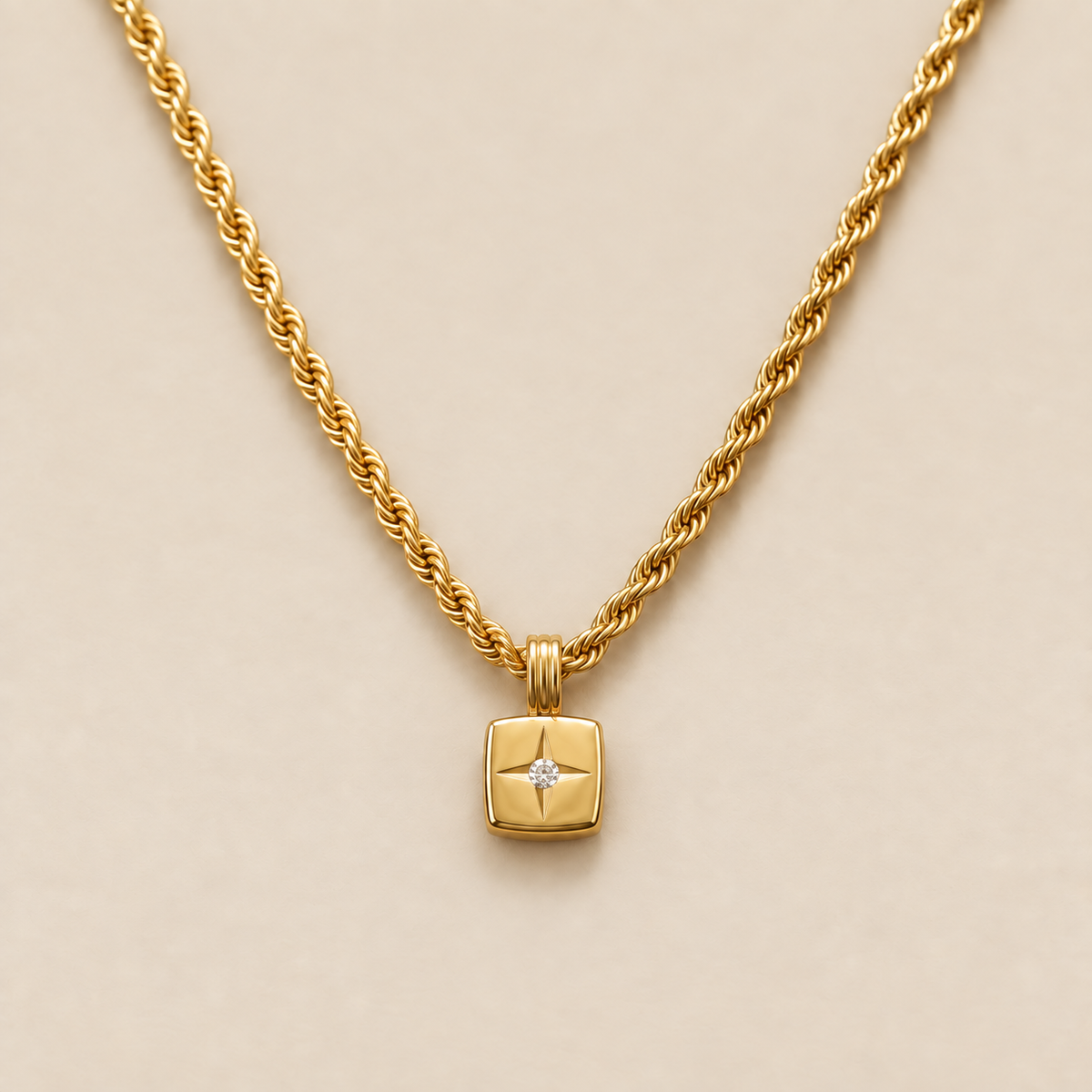 Radiant Star Gold Chain Necklace — cream studio photograph