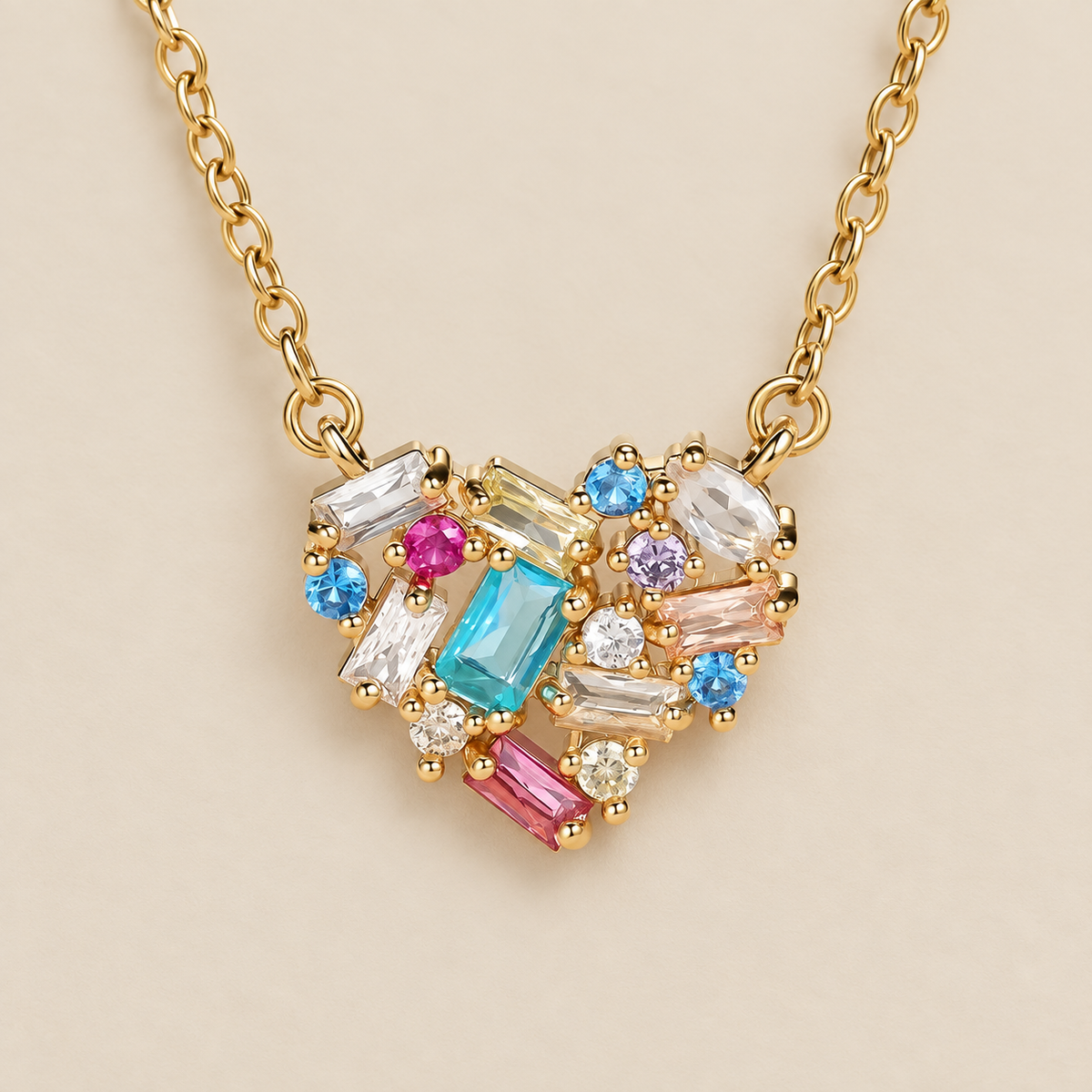 Colorful Gleam Heart Necklace — cream studio photograph
