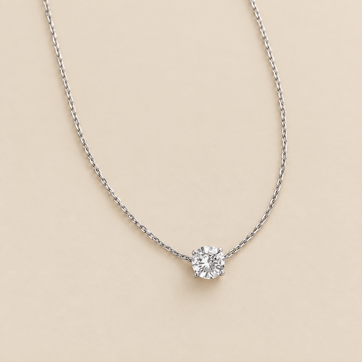 Dainty Solitaire Pendant Necklace — cream studio photograph