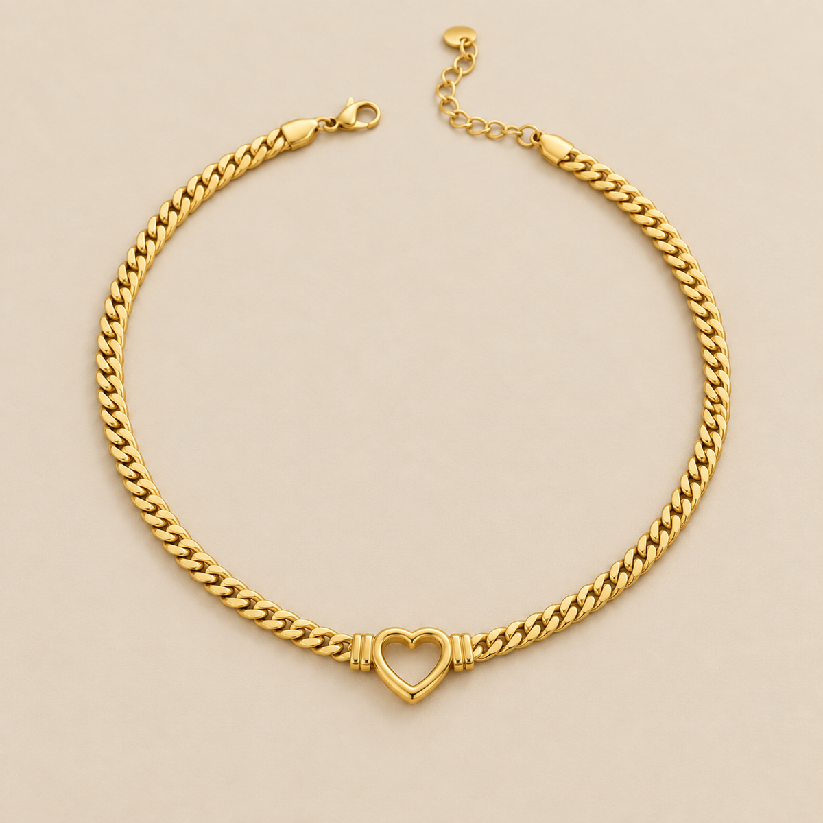 Elegant Hollow Heart Gold Choker — cream studio photograph