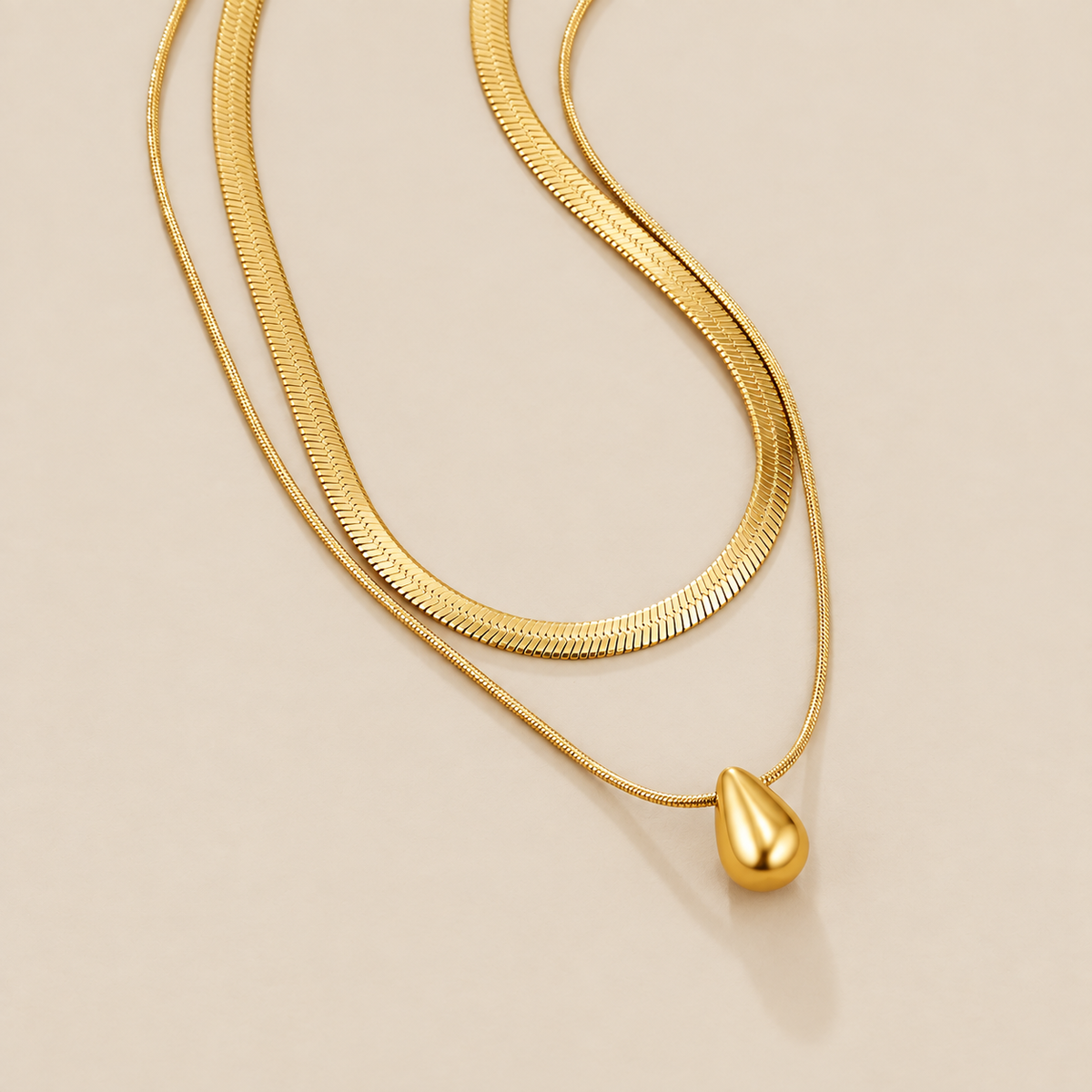 Layered Bella Teardrop Necklace — cream studio photograph
