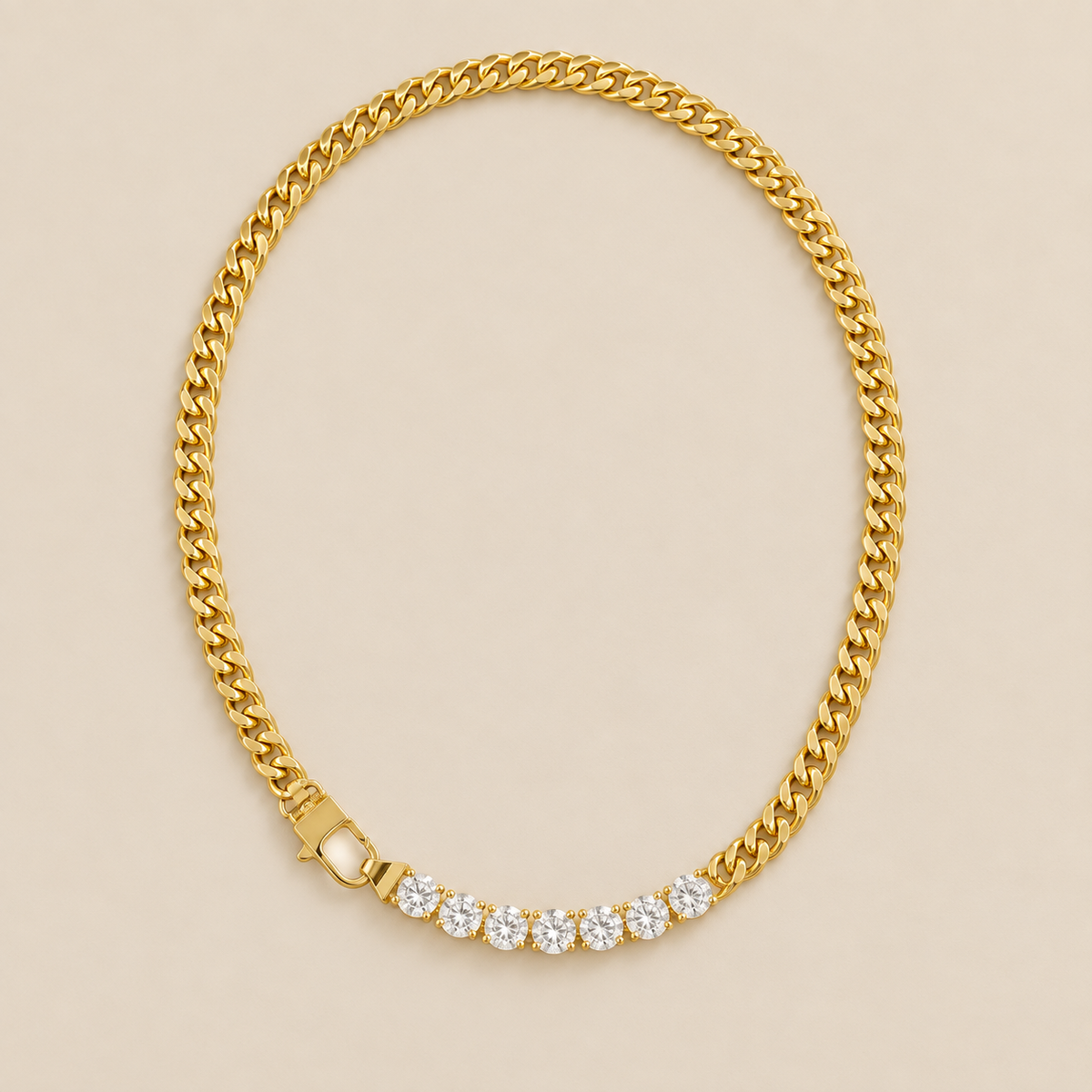 Dazzling Crystals Gold Link Necklace — cream studio photograph