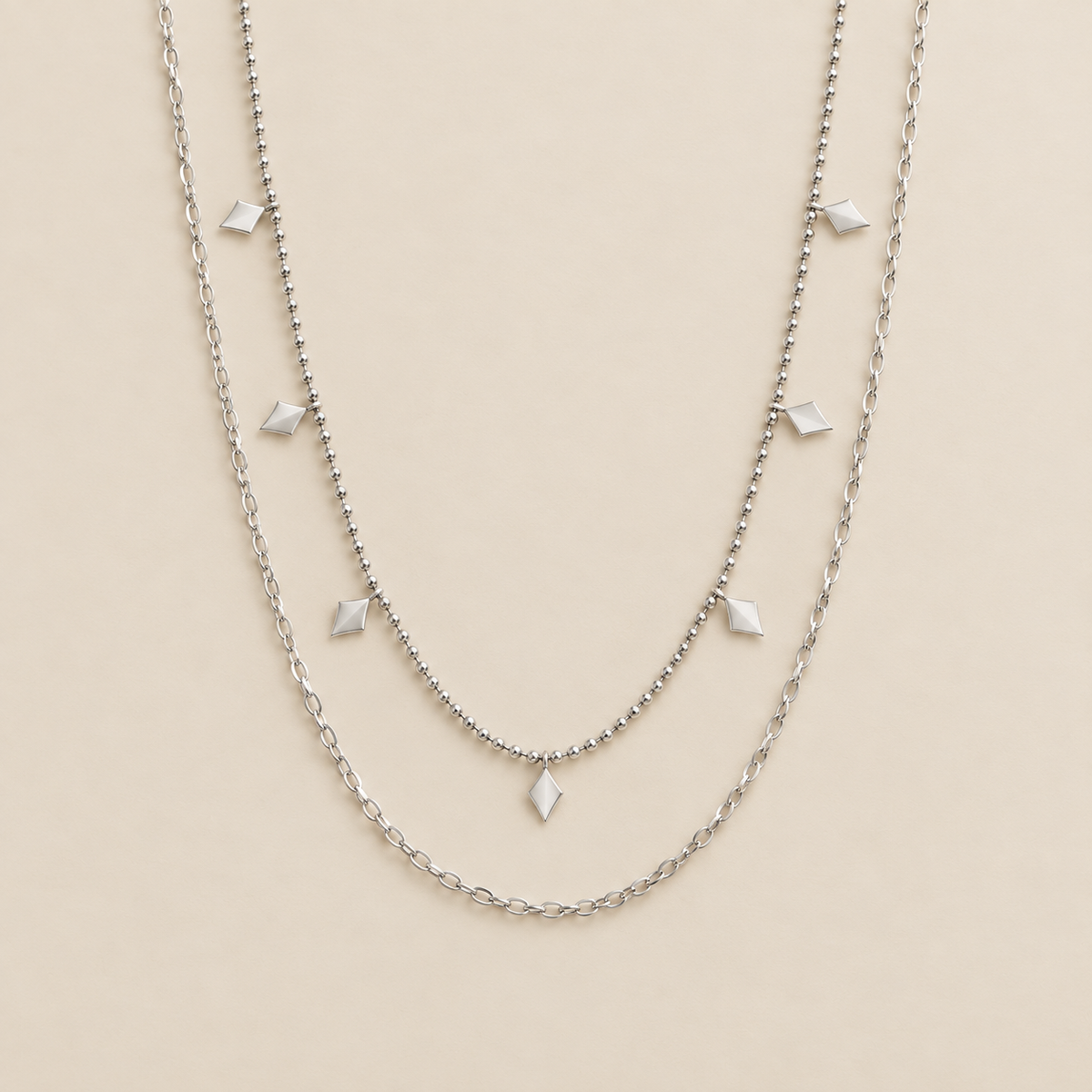Willow Diamond Drop Layered Necklace — cream studio photograph