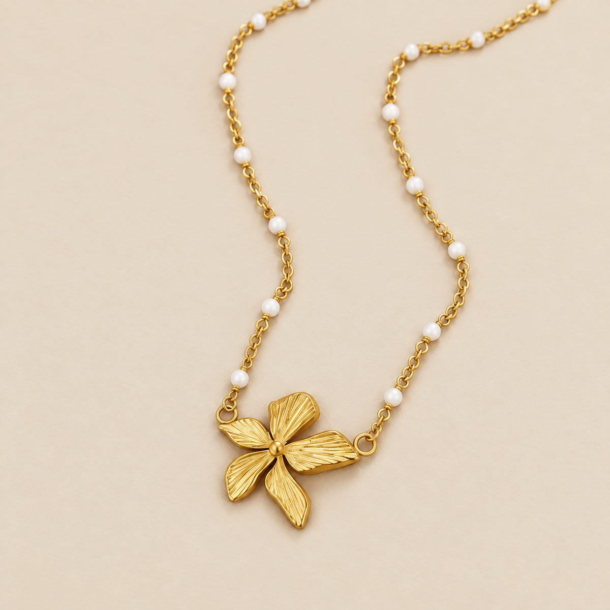‘Spring Bloom’ Bead Necklace — cream studio photograph