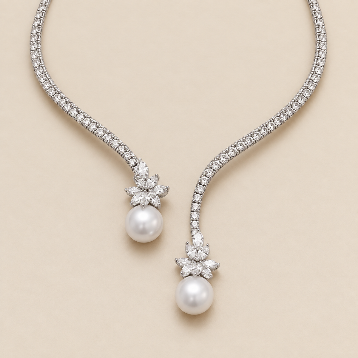 Open Design Round Pearl Sapphire Necklace — cream studio photograph