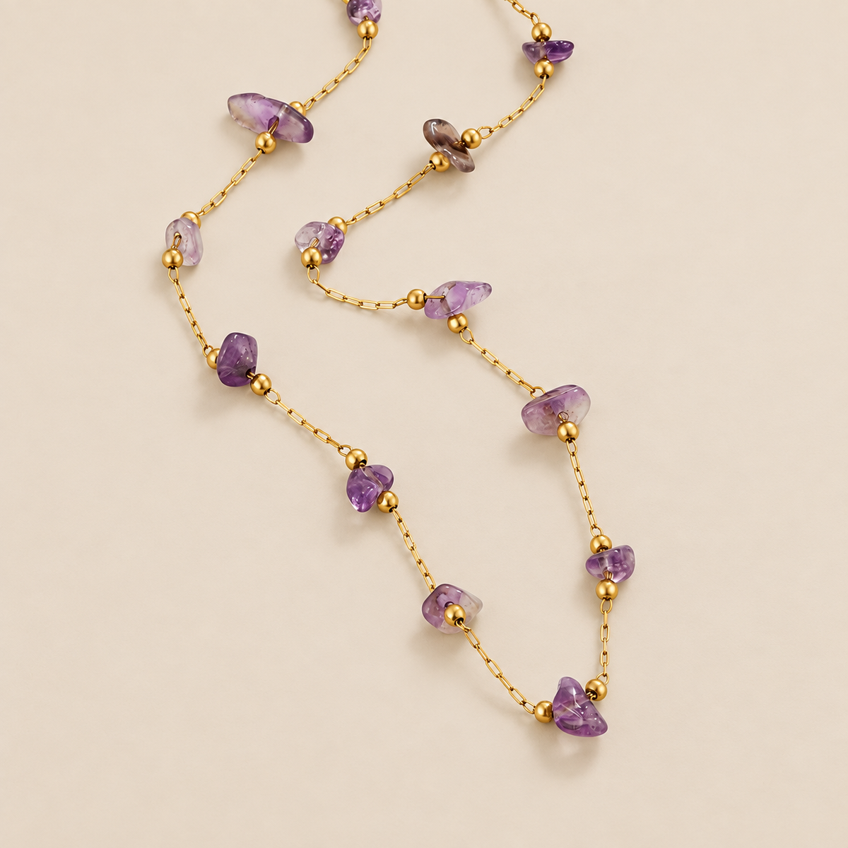 Amethyst Crystal Bead Necklace — cream studio photograph