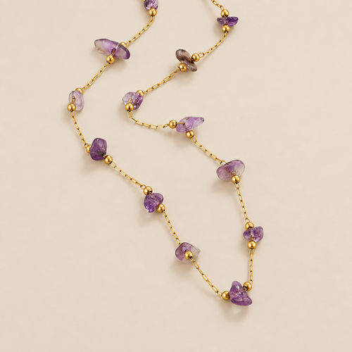 Amethyst Crystal Bead Necklace — cream studio photograph